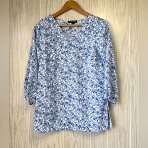 Mario Serrani Italy Blue Floral V-Neck Tunic Blouse – X-Small